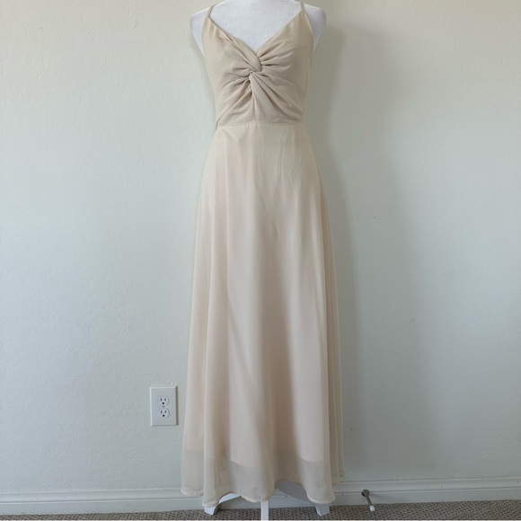 Lulus Dresses & Skirts - Lulus Cream Chiffon Twist Front Criss Cross Back Formal Maxi Dress Medium